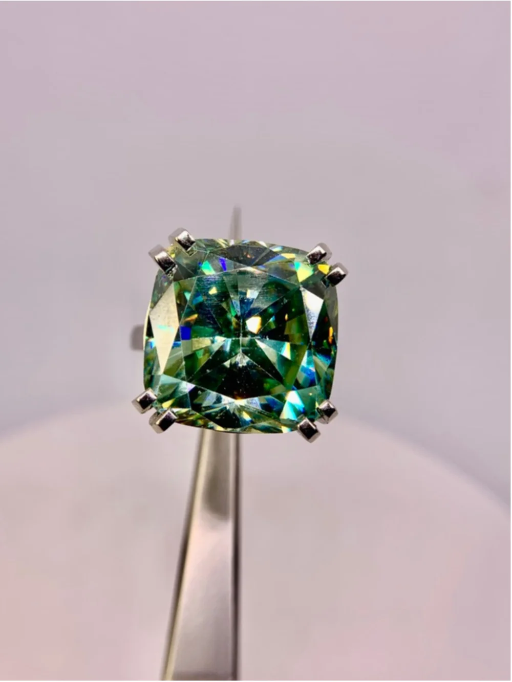 Huge Cushion Cut Moissanite Ring Vivid Blue Green 925 Silver 22 Ct Cocktail Ring